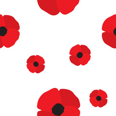Red poppy seamless pattern. Repeating texture with flowers. Simple vector floral continuous background in flat style.