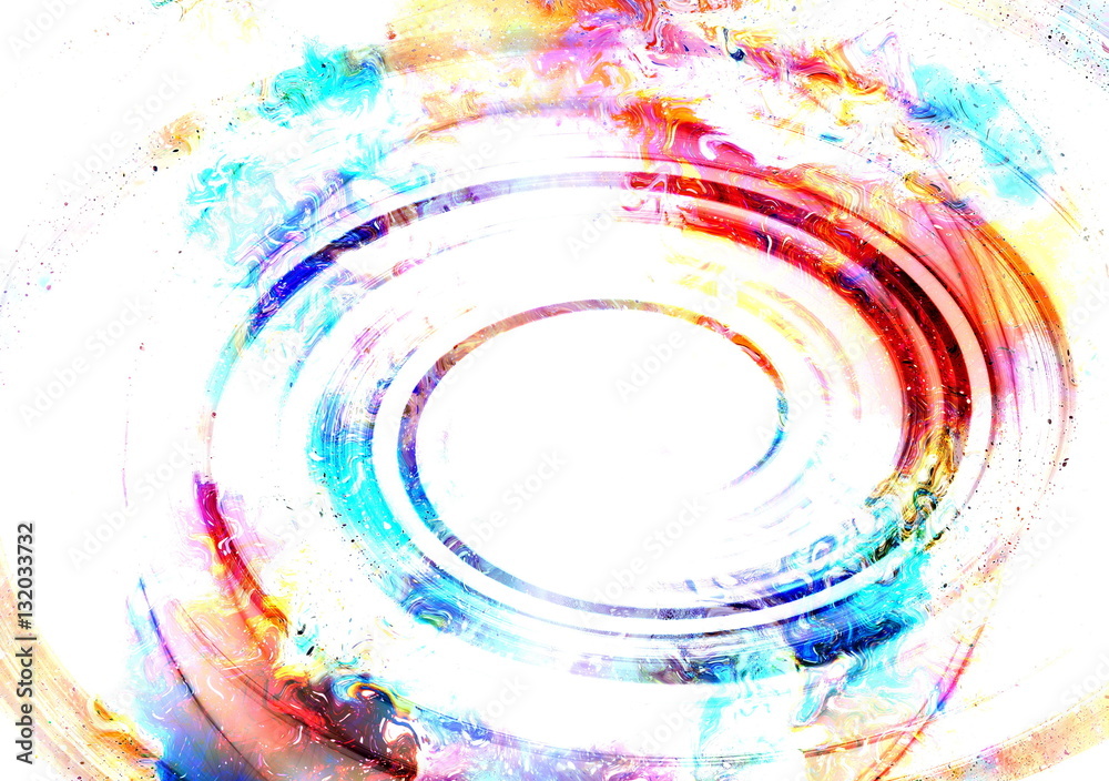 Poster centripetal circle shapes on abstract colorful cosmic backgroung.