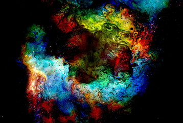 Fototapeta na wymiar Cosmic space and stars, color cosmic abstract background. Fire effect in space.