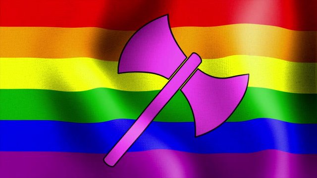 10579 waving rainbow flag labrys sign
