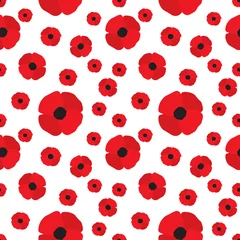 Wallpaper murals Red Red poppy seamless pattern. Repeating texture with flowers. Simple vector floral continuous background in flat style.
