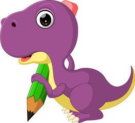 Cute dinosaur holding pencil

