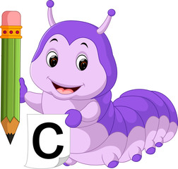 Cute caterpillar holding pencil