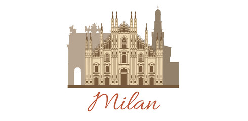 vector colored template with composition of Milan famous landmarks