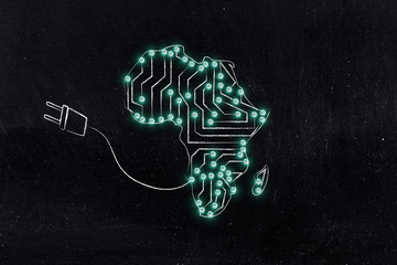 africa map made of electronic microchip circuits & plug © faithie