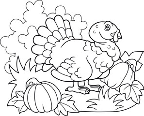 cartoon fat turkey walking on the farm
