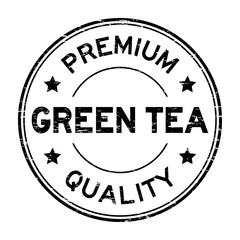 Grunge black premium quality green tea round rubber stamp