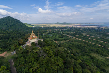Fototapeta na wymiar Kep Cambodia Wat Samathi Pagoda Panorama Aerial Drone Photo