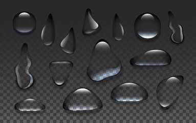 Clear transparent water drops isolated on the background.