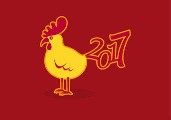 Rooster Year 2017 vector. Happy Chinese New Year with yellow rooster. Abstract rooster on a red background. Minimalist illustration of a rooster