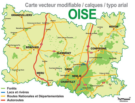 CARTE OISE (60) - Vecteur - modifiable -calques
