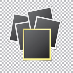 Five paper photo frames in white and golden colors isolated mock up. Realistic slide template with blank space for your image. Detailed vector eps10 illustration.