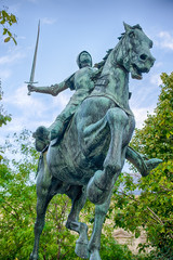 Statue of Jeanne d'Arc on horseback with sword in Reims, France - 132040785