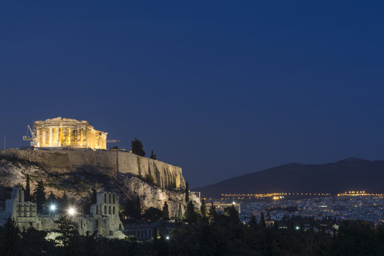 The Acropolis of Athens at dusk