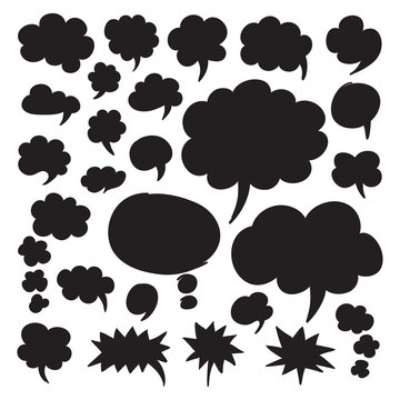 Set of speech bubbles and thought clouds. Black shapes isolated on white. Vector symbols in eps8.