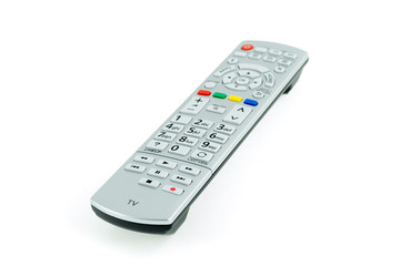 Modern silver high-end TV controller isolated over white background