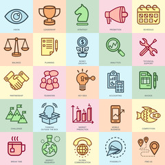 Thin line business and marketing icons set