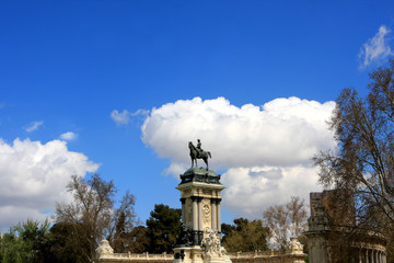 El Retiro Park from the pond in Madrid, Spain