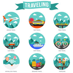Set of travel and tourism conceptual flat icons
