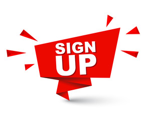 Red easy vector illustration isolated paper bubble banner sign up. This element is well adapted for web design.