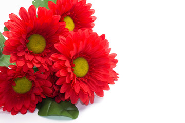 bouquet of fake flower is red gerbera