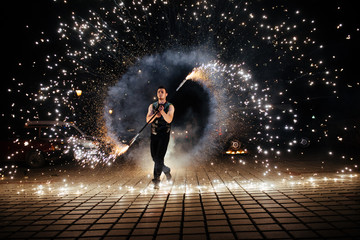 Amazing Fire Show at night