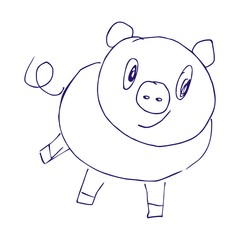 pig ,contour,  pen drawing, vector icon