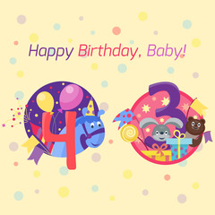 Fototapeta premium Happy birthday badges vector icons.