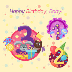 Happy birthday badges vector icons.