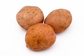 Quality of potatoes bellarosa. Potatoes isolated on white backgr