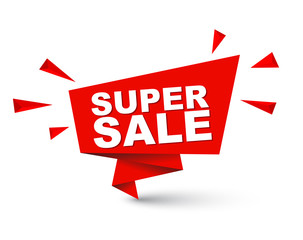 Red easy vector illustration isolated paper bubble banner super sale. This element is well adapted for web design.