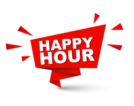 Red easy vector illustration isolated paper bubble banner happy hour. This element is well adapted for web design.
