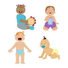 Baby kids emotions vector illustration.