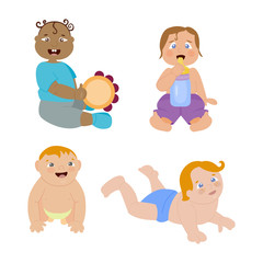 Baby kids emotions vector illustration.