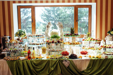 many servings of sweet tasty dessert on buffet
