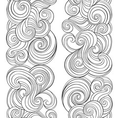 Fototapeta na wymiar Vector seamless pattern with waves. Black and white hand-drawn illustration. Outline drawing on a white background.