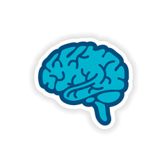 paper sticker on white background human brain