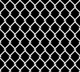Wired steel fence seamless texture overlay. Metallic wire mesh isolated on black background. Stylized vector pattern.