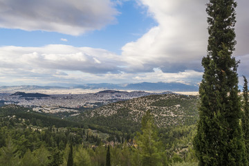 Fototapeta na wymiar Evening view of Athens from hymettus mountain, Greece.