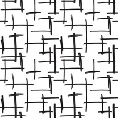 Marker strokes seamless pattern in black and white colors. Felt pen streaks hand drawn repeating texture. Abstract background for print, textile, fabric. Vector illustration in EPS8.