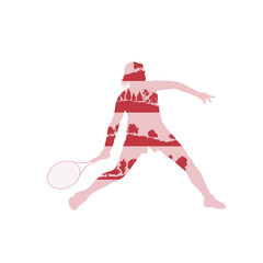 Tennis player woman abstract illustration made of tree fragments