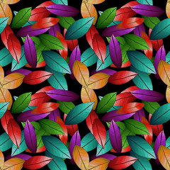 Vector colored leaves with degrade effect on black background. Foliage