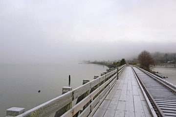 Naklejka premium ice fog and frost along the Astoria Oregon river walk