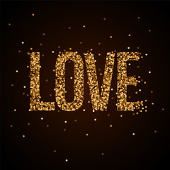 Love banner with gold glitter.