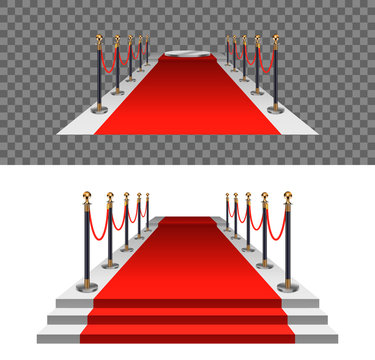 Red carpet with gold stanchions.