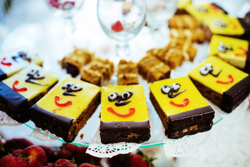 many servings of sweet tasty dessert on buffet