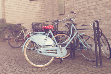 Fototapeta na wymiar Bicycles parked in a pedestrian zone in europe