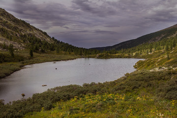 Alpine mountain landscape with Karakol lake in Altai, Russia