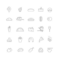 Set of simple icons with different foods and products.