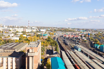 Obraz premium View from bird flight to railroad